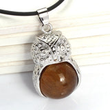 Owl Shape Natural Crystal Pendant Necklace Multi‑Color Healing Gemstone Charm Necklace Spiritual Energy Jewelry for Men Women Gift