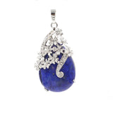 Rhinestone Floral Vine Teardrop Natural Crystal Pendant, Silver‑Tone Alloy Wrapped Water Drop Gemstone Charm for Necklace Jewelry Making