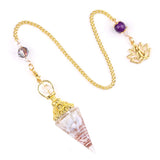 7 Chakra Orgone Pendulum with Lotus Top Gold-Plated Resin Crystal Pendulum with Chain for Divination Healing Witchcraft