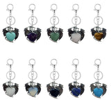 Vintage Silver Dragon Heart Crystal Keyring | Natural Stone Healing Quartz Pterosaur Charm Keychain for Purse, Backpack, Car Keys