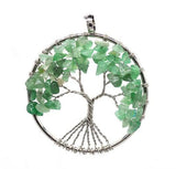Tree of Life Crystal Chip Pendant, Silver Wire Wrapped Round Natural Gemstone Tree of Life Charm, Reiki Healing Stone Necklace Pendant for Women