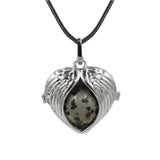 Angel Wing Heart Crystal Ball Pendant Necklace Silver Plated Natural Round Stone Chakra Healing Black Wax Cord Necklace for Women