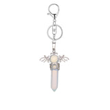 Natural Crystal Angel Wings Keychain | 58×36mm Hexagonal Prism Pendant for Backpack & DIY Jewelry