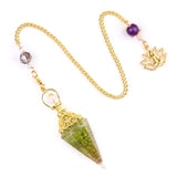 7 Chakra Orgone Pendulum with Lotus Top Gold-Plated Resin Crystal Pendulum with Chain for Divination Healing Witchcraft
