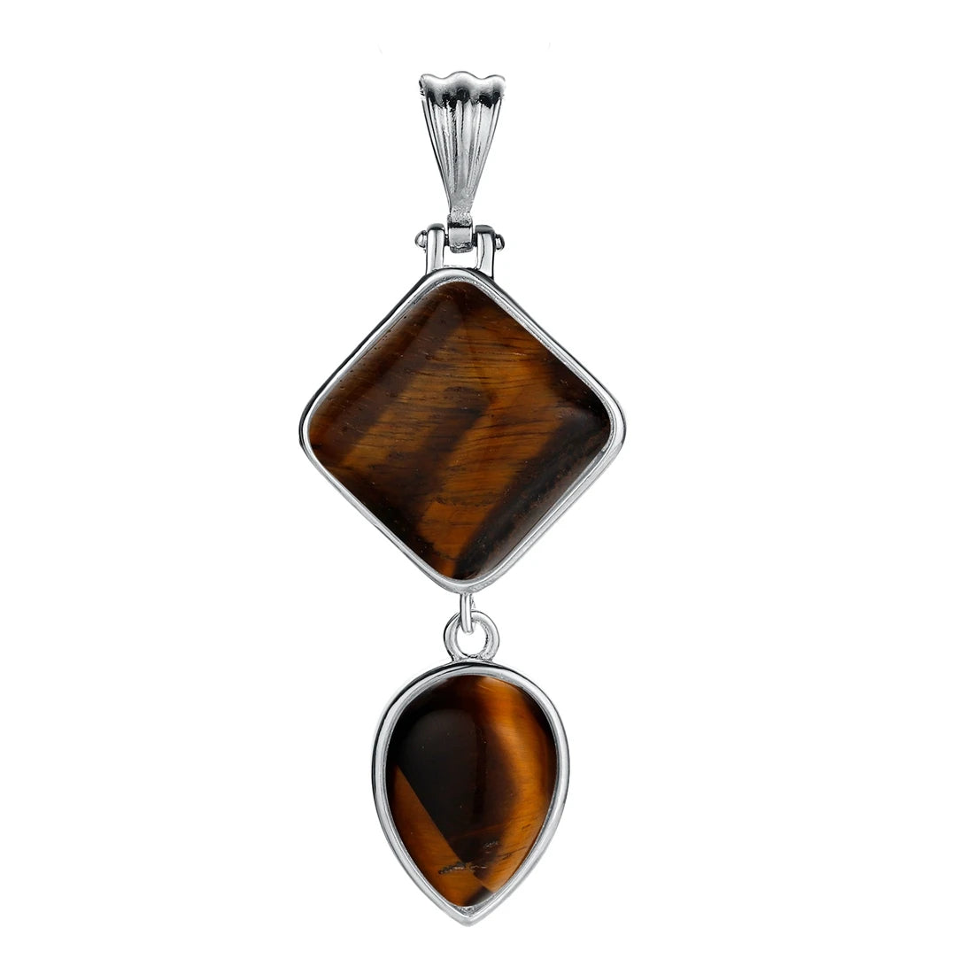 Geometric Elegance Natural Gemstone Pendant – Double Tier Rhombus & Teardrop Crystal Jewelry Gift