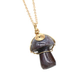 15×20mm Gold Wire-Wrapped Mushroom Crystal Necklace, Natural Gemstone Pendant with Chain