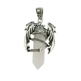 Mythical Flying Dragon Wrapped Quartz Point Pendant, Genuine Healing Stone Chakra Wand Charm, Wiccan Punk Spiritual Protection Jewelry Findings