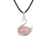 Graceful Swan: Handcrafted Natural Crystal Pendant Necklace • Premium Copper Bird Totem Amulet • Adjustable Black Cord Choker for Women Men