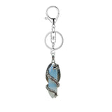Natural Crystal Dragon Keychain • Antique Silver Dragon Wrapped Hexagonal Point Keyring • Gothic Punk Healing Gemstone Purse Bag Charm Giftv