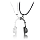 Rose Gold Headphone Couple Necklace, Split Design Music Lovers Pendant, Valentine’s Day Jewelry Gift
