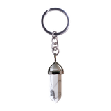 Natural Hexagonal Crystal Point Keychain, Silver Plated Wrap Chakra Healing Gemstone Keyring, Reiki Crystal Stone Charm Key Chain Gift by JOYA GIFT