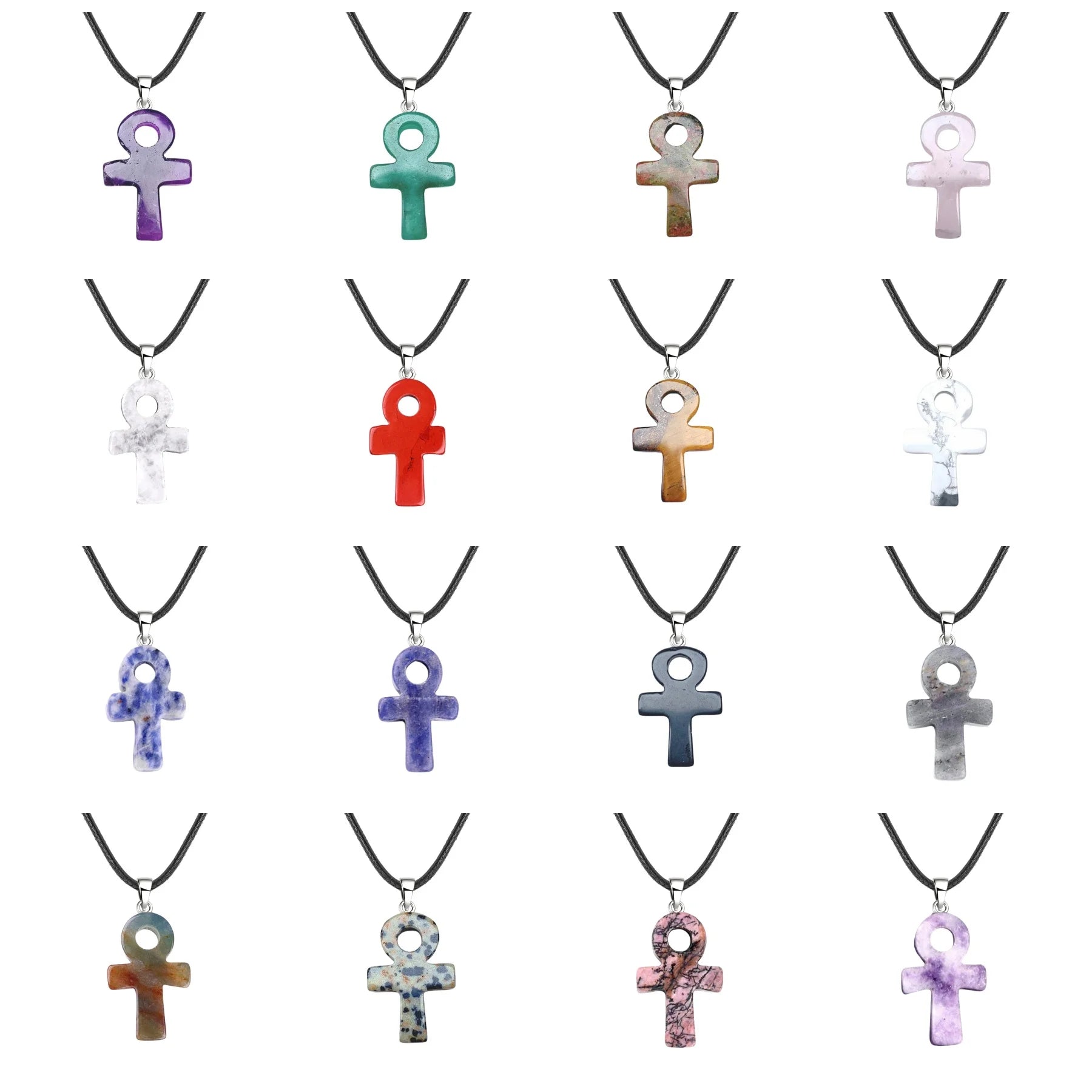 20×30mm Natural Crystal Ankh Cross Pendant Necklace | Egyptian Symbol Gemstone Jewelry for Men & Women