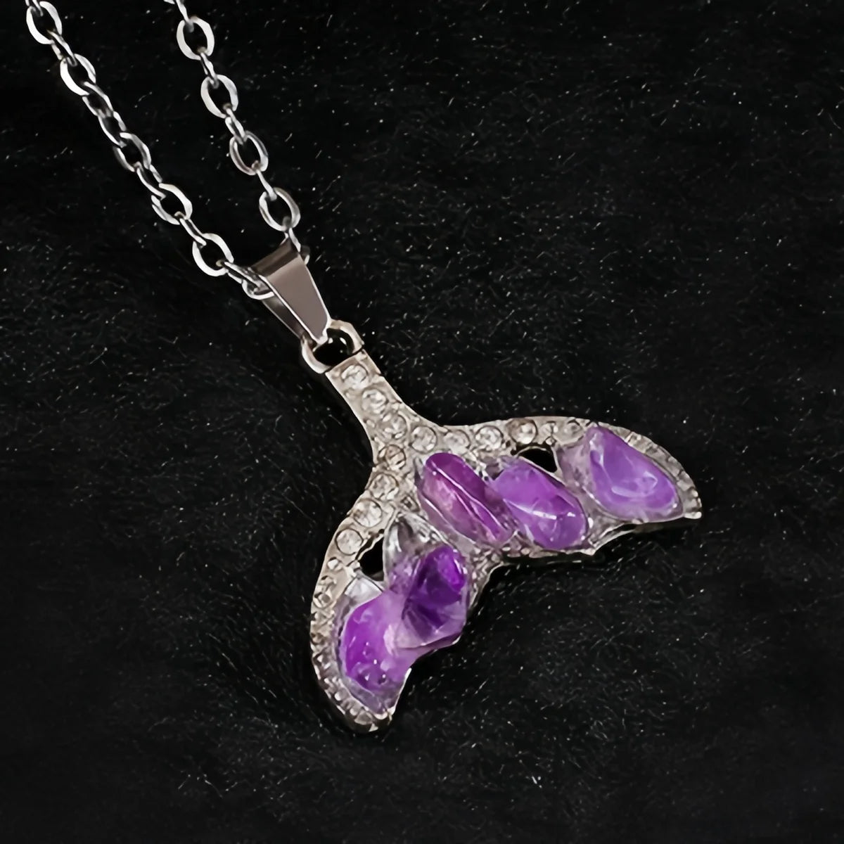 Silver Fish Tail Amethyst Pendant Necklace for Women Men #SP1763S