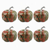 6Pcs Set 30MM Natural Crystal Pumpkin Figurines Gemstone Pumpkin Ornament With Metal Stem Halloween Healing Crystal Gift