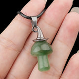 3cm Natural Crystal Mushroom Pendant Necklace | Silver-Plated Witch Hat Gemstone Charm with Black Cord