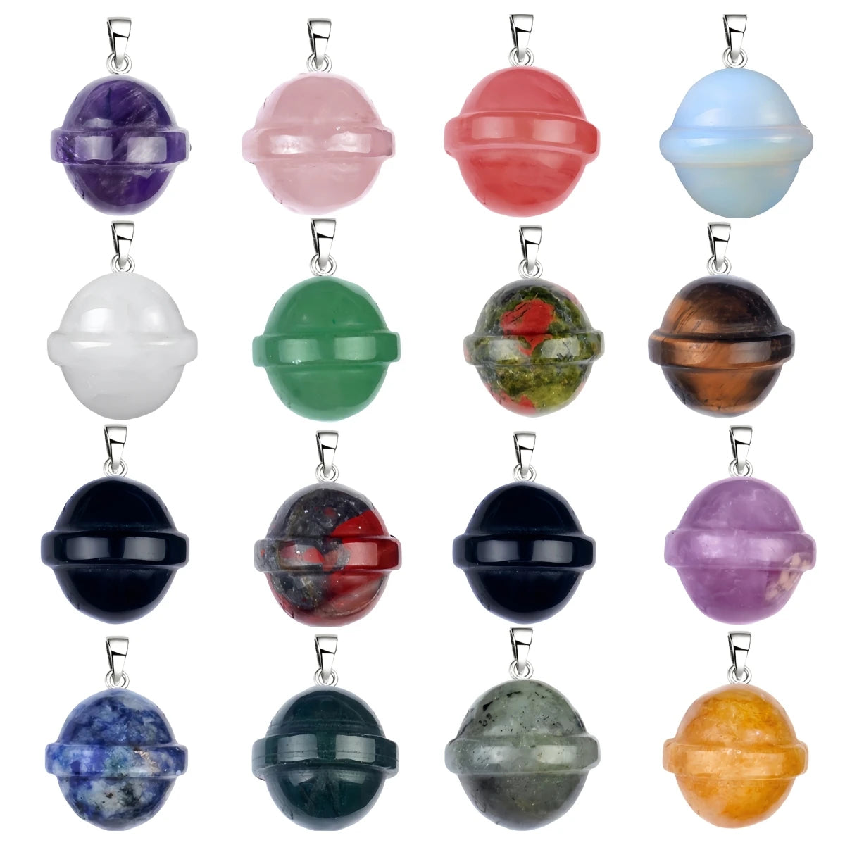 Creative UFO Planet Pendant | 20MM Natural Gemstone Necklace, Multi-Color Healing Crystal Jewelry