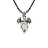 Gothic Stainless Steel Pterosaur Dragon Crystal Holder Necklace • Antique Silver Gemstone Ball Urn Pendant • Unisex Retro Punk Jewelry
