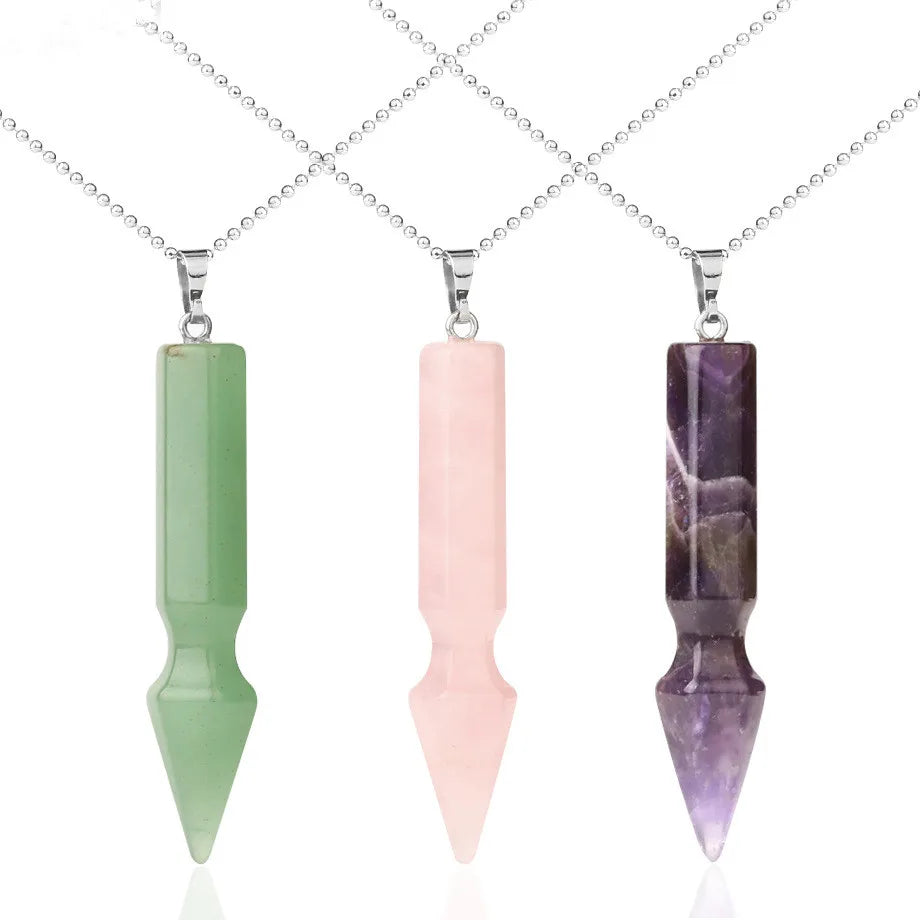 Natural Faceted Bullet Cone Crystal Pendant Necklace 72mm Chakra Healing Gemstone Point Charm with 18 Inch Silver Bead Chain