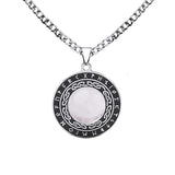 Retro Viking Rune Pendant Necklace - Stainless Steel Goldstone Amulet - Nordic Futhark Circle Jewelry for Men & Women