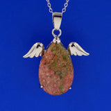 Angel Wing Water drop Necklace Healing Crystal Pendant Women's Chakra Balance Gemstone Necklace with 18 in cross Chain