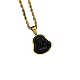Maitreya Laughing Buddha Pendant Necklace for Men Women - Gold Plated Resin Chalcedony Jade Buddha Crystal Jewelry Gift