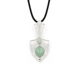 Shield Shape Two Stones Inlaid Natural Crystal Pendant 47×21mm, Silver Plated Alloy Double Gemstone Charm Pendant, Chakra Reiki Healing Stone Pendant for DIY Necklace Jewelry Making Spiritual Boho Gift