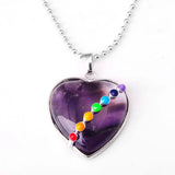 Rainbow 7 Chakra Inlaid Heart Gem Pendant Necklace, Spiritual Energy Balance Crystal Jewelry Gift