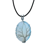 50mm Natural Tiger Eye Tree of Life Pendant Necklace, Silver Wire Wrapped Healing Crystal
