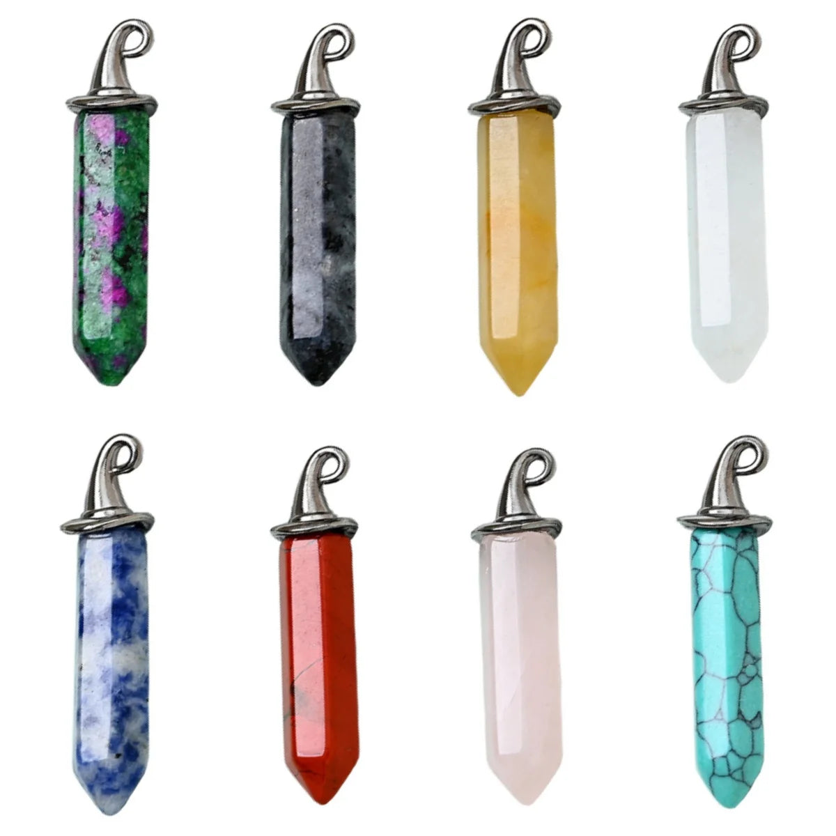 Natural Crystal Hexagonal Point Pendant with Witch Hat Bail | Healing Stone Charm for DIY Jewelry