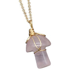 15×20mm Gold Wire-Wrapped Mushroom Crystal Necklace, Natural Gemstone Pendant with Chain