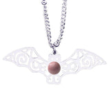 Vintage Stainless Steel Bat Pendant Gemstone Necklace - Gothic Punk Bat Wing Jewelry - Mystical Amulet Gift for Men & Women