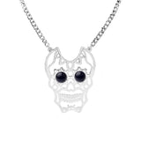 Gemstone Eye Hollowed Skull Pendant Stainless Steel Necklace 50CM Chain  Men & Women