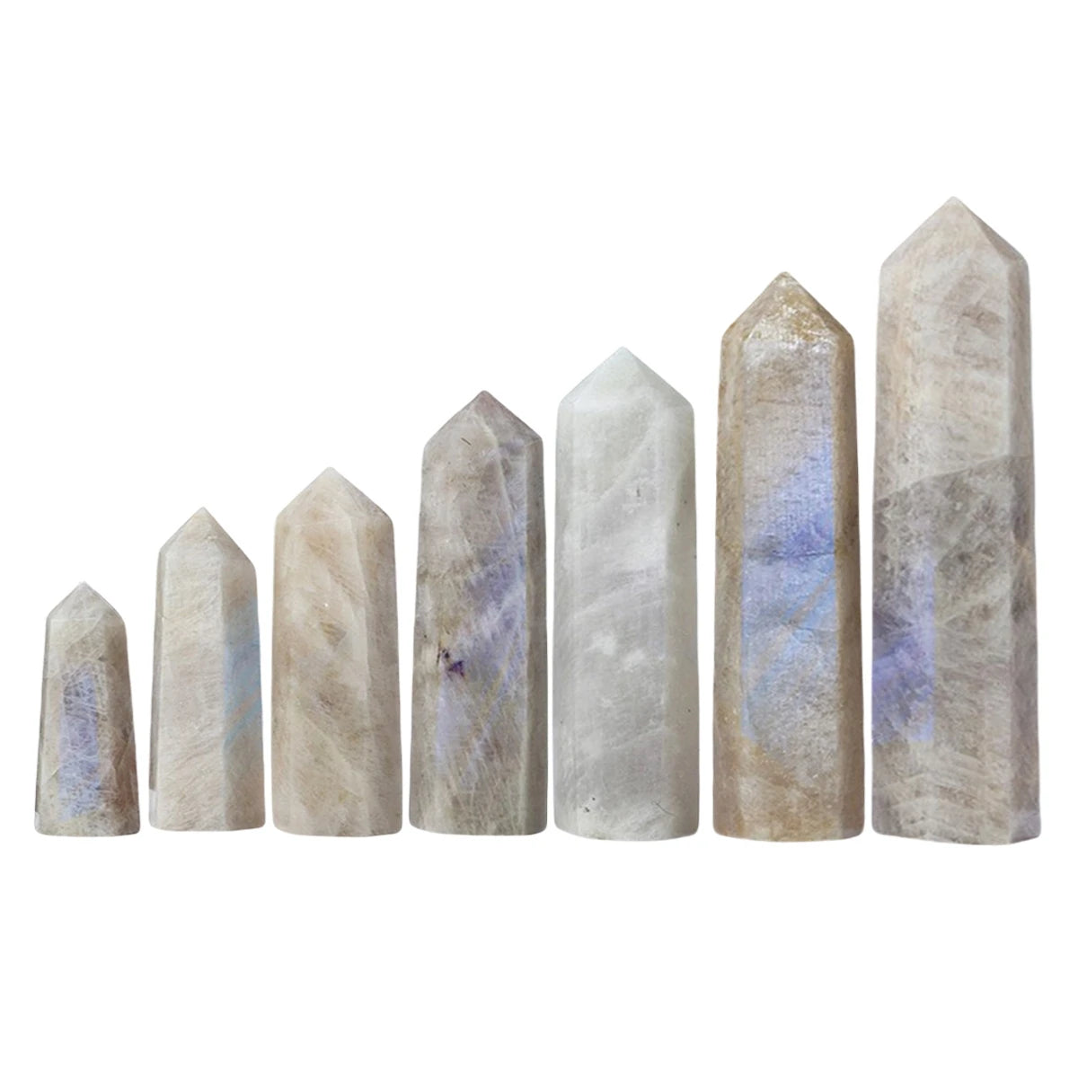 Natural Moonstone Crystal Point Tower Polished Hexagonal Obelisk Wand for Home Decor Meditation Crystal Collection Gift