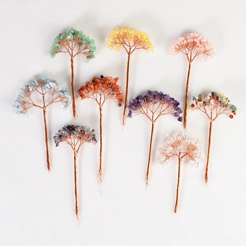 Multicolored Natural Crystal Tree 16cm Big Branches, Home Office Desk Decoration, Feng Shui Craft Gift, Stone Healing Handicraft (5-8mm Gravel)