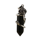 Vintage Rose Wrapped Crystal Quartz Pendant • Hexagonal Bullet Stone Charm • Gothic Floral Healing Crystal Keychain Jewelry