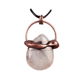 Boho Elven Crystal Waterdrop Necklace - Antique Red Copper Wrapped Genuine Healing Gemstone Pendant Gift for Women Men