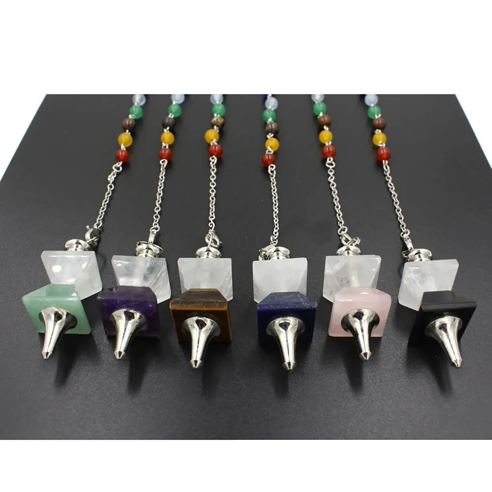 7 Chakra Beaded Chain Crystal Pyramid Pendulum Dowsing Tool Natural Gemstone Reiki Healing Divination Pendant for Meditation & Spiritual Practice