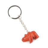 Cute Hand-Carved Natural Stone Polar Bear Keychain - Gemstone Crystal Animal Totem Keyring Backpack Purse Charms Gift