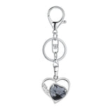 Natural Crystal Hollow Heart Keychain, Healing Stone Pendant with Silver Key Ring
