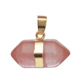 Gold Wrapped Double Point Natural Crystal Pendant, Chakra Healing Stone Point Charm for Necklace Jewelry Making