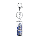 Handmade Gemstone Gravel Glass Bottle Key Chain, Assorted Natural Crushed Crystal Chips Wishing Vial Keyring Spiritual Energy Bag Accessory