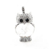 Owl Shape Natural Gemstone Pendant, Silver‑Plated Animal Crystal Charm, Wisdom Owl Healing Stone Necklace Pendant for DIY Jewelry Making