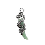 Vintage Stainless Steel Dragon Wrapped Tooth Pendant Necklace • Natural Healing Stone Horn Spike Charms • Gothic Punk Wiccan Crystal Jewelry