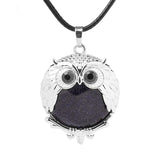 Silver Owl Gemstone Necklace 45CM Black Cord #SN1758 -28X36mm Bird Pendant Choker Jewelry