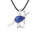 Silver Kangaroo Gemstone Pendant Necklace #SN1765  45cm Black Cord Animal Stone Jewelry for Women Men