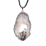 Drusy Agate Crystal Pendant Necklace Jewelry Raw Crystal Cluster Silver Wrapped 45cm Black Cord