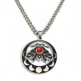 Vintage Moth Moon Phase Necklace - Gothic Stainless Steel Gemstone Amulet - Witchy Celestial Insect Jewelry for Women & Men