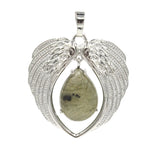 Natural Crystal Angel Wings Pendant | Teardrop Gemstone Heart Amulet Charm | Silver Alloy Feather Wing Quartz Droplet Jewelry Findings for DIY Making