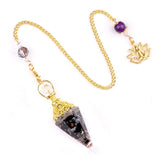 7 Chakra Orgone Pendulum with Lotus Top Gold-Plated Resin Crystal Pendulum with Chain for Divination Healing Witchcraft