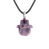 50×57mm Natural Crystal Hamsa Hand Pendant | Evil Eye Carved Gemstone Necklace for Protection